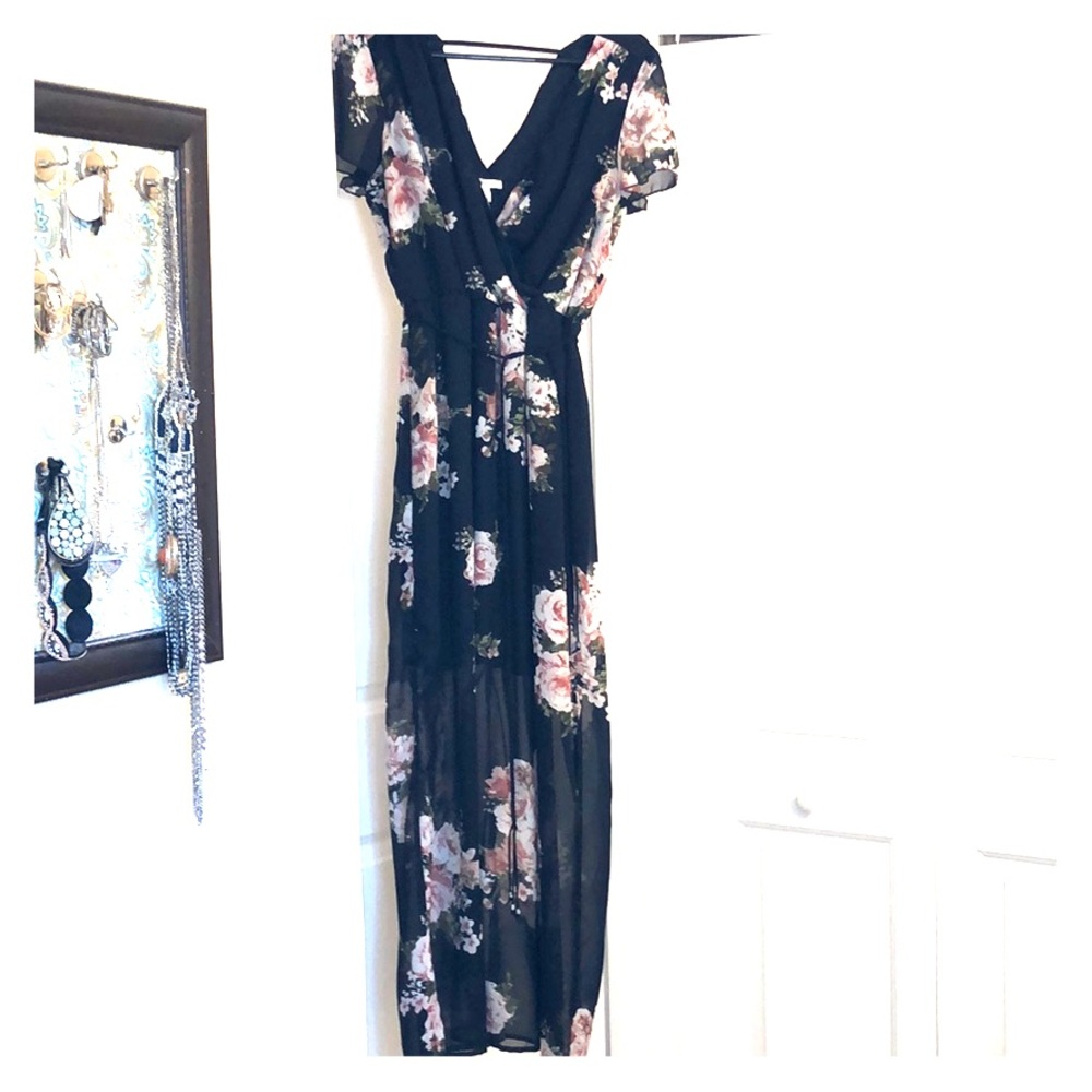 Long floral dress.